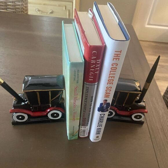 Vintage Antique Car Desk Set/ Bookends Pen Set - Picture 2 of 6
